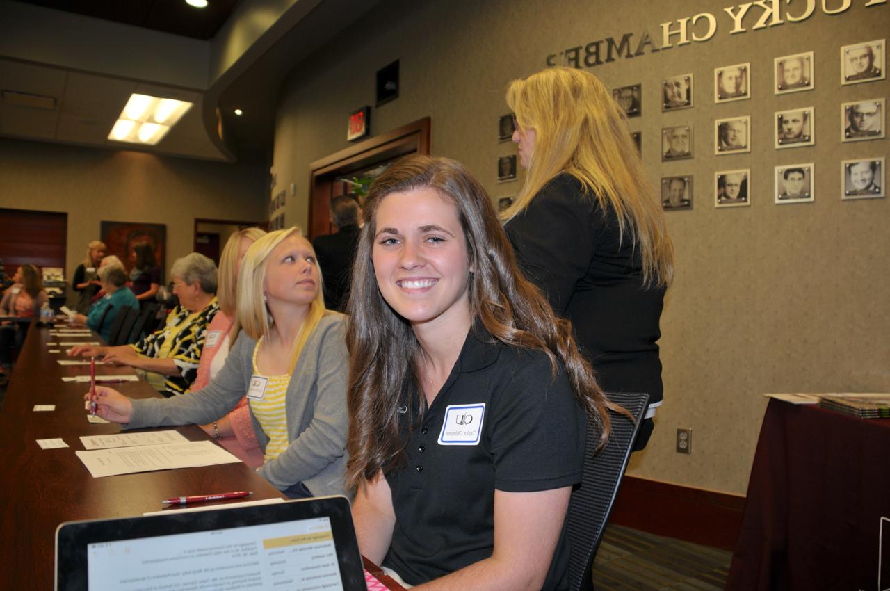 Taylor Ohlmann, CU School of Education  sophomore from Louisville, spoke at the Frankfort  Campaign for the Commonwealth luncheon.  (Campbellsville University Photo by Linda  Waggener)