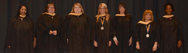 Master of social work degree recipients were: From left - Shawnta Vaughn, Michaela Vaillant, Jennifer Morgan, Alison Lee, Heather Keith, Bridgette Honaker and Ramona Brewer. (Campbellsville University Photo by Drew Tucker)